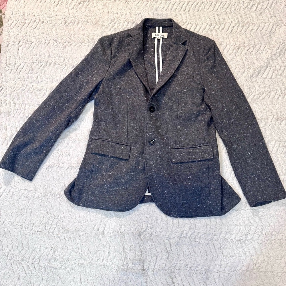 Barque Men’s Slim-Fit Textured Charcoal Gray Wool-Blend Blazer | Size M